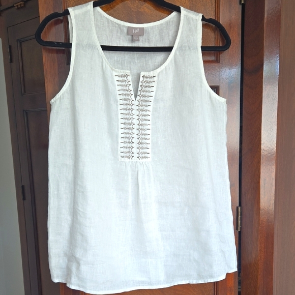 J Jill White Linen V-Neck Tank Top, Size: Small - Picture 1 of 7